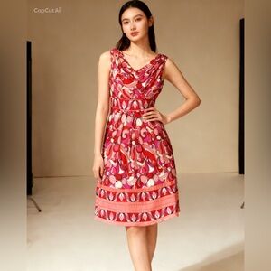 Oasis low cut v neck pink floral cocktail/sheath dress